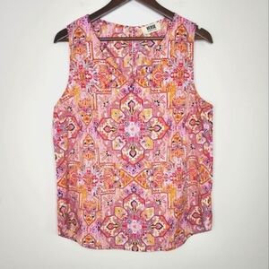 Verse Jory Pink Sleeveless Split V-neck Top Large Casual Summer Resortwear